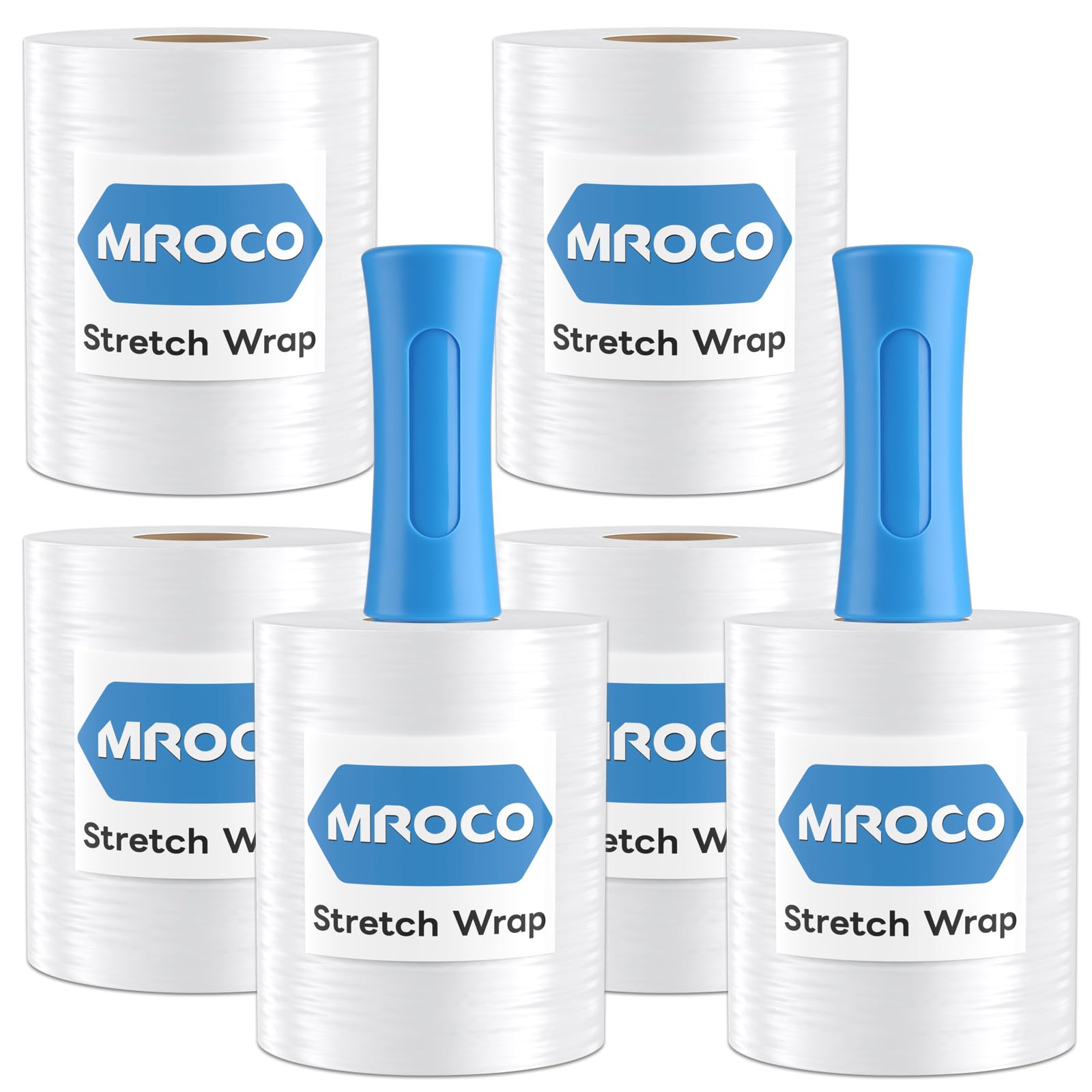MROCO Stretch Wrap Film 5" x 1000ft with 2 Handles, 6 Rolls 80 Gauge Plastic Shrink Wrap for Moving Furniture & Pallet Wrap, Industrial Mini Clear Heavy Duty Shrink Film Roll for Moving & Storage