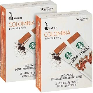 Starbucks VIA Instant Medium Roast Colombia Coffee Packets, 26 Ct (Pack of 2) - 100% Arabica, Smooth Walnut Flavor