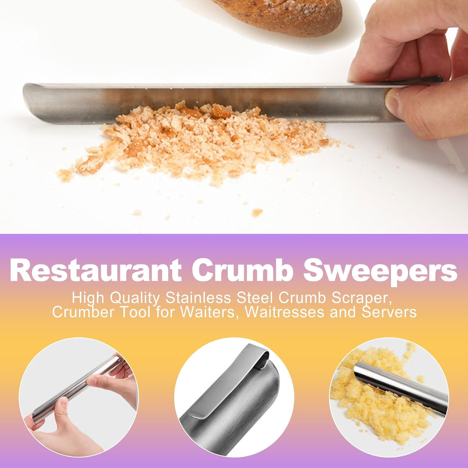 Stainless Steel Table Crumb Sweeper and Scraper - Crumber Tool for Servers and Waiters | Restaurant Crumb Catcher for Tablecloth