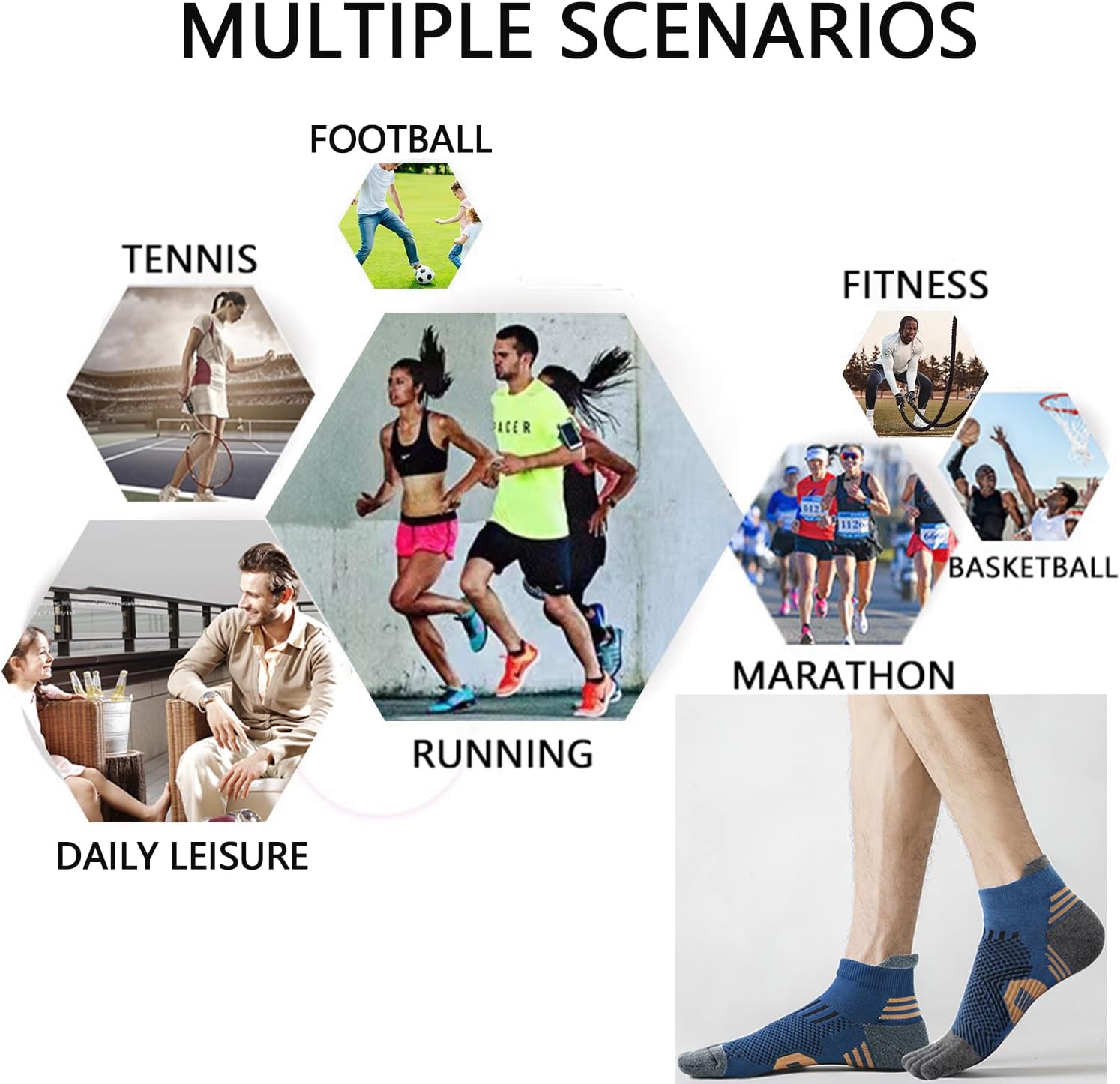 Men's Toe Socks Cotton Athletic Socks No Show Five Finger Sports Socks Arch Support Ankle Socks 6-9/9-12 - Image 6