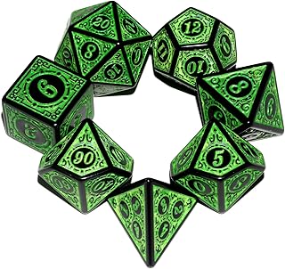 Carving in Green Black DND Dice Set for Board Game