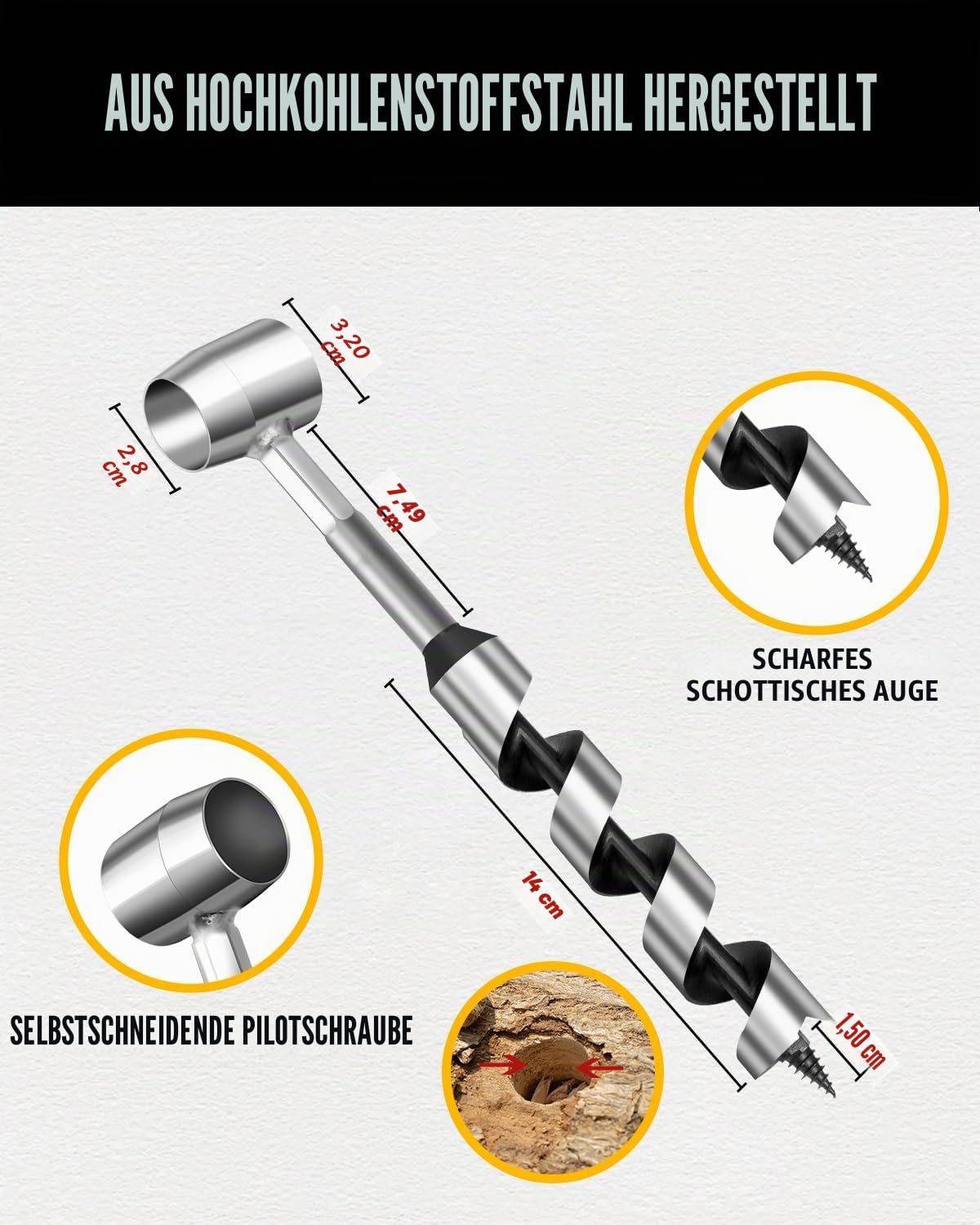 Upgrade Handbohrer Bushcraft,Outdoor Holzbohrer aus Hochwertigem Stahl mit PU Ledertasche,ideal für Bushcraft Ausrüstung, Survival und DIY