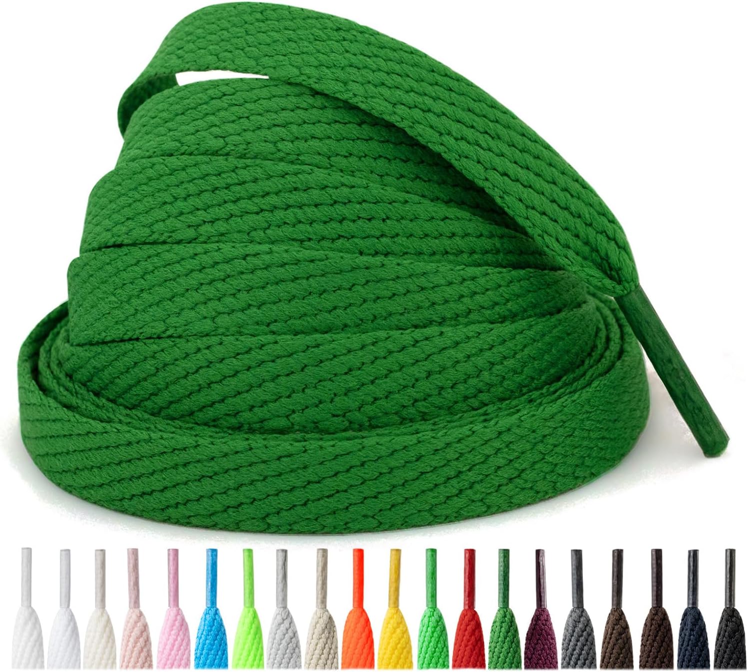 2 Pairs Flat Sneaker Shoe Laces 2/5" in 20 Colors, Wide Shoelaces for Athletic, Skate Shoes