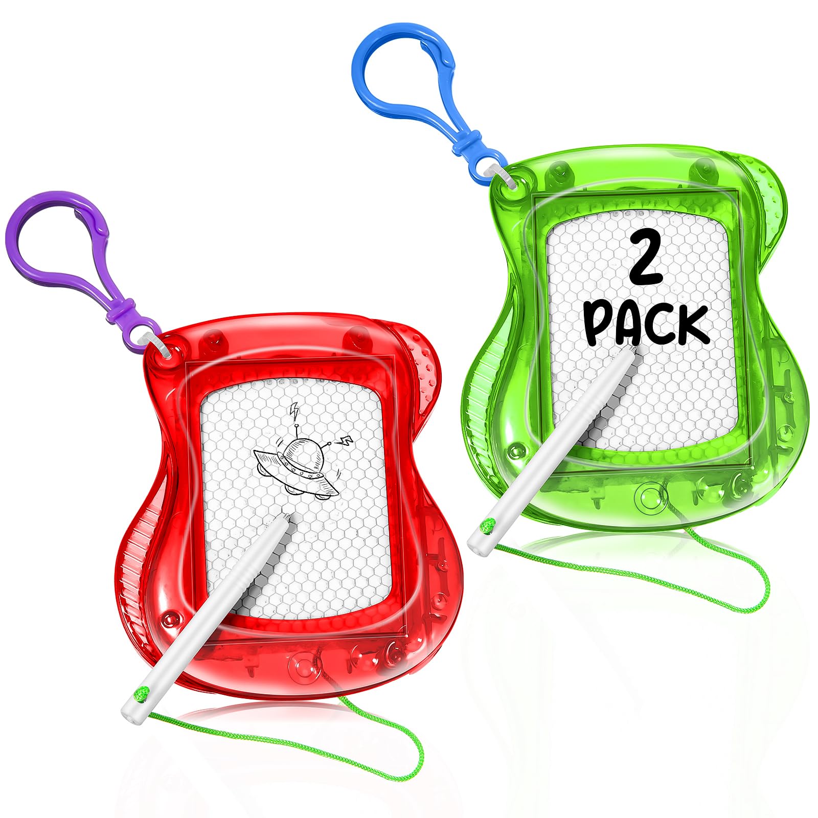 Tenare 2 Pieces Magnetic Drawing Board for Kids Mini Doodle Pads Erasable Sketch Writing Pads Drawing Pads with Pen and Keychain Clip for Children Party Favors Class Rewards Gifts (Bright Colors)