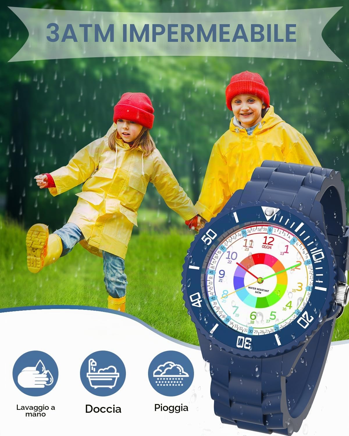 Orologio per bambini per ragazzi e ragazze,orologio da polso educativo per bambini,orologio analogico con lunetta girevole con esercizi,facile da imparare a leggere