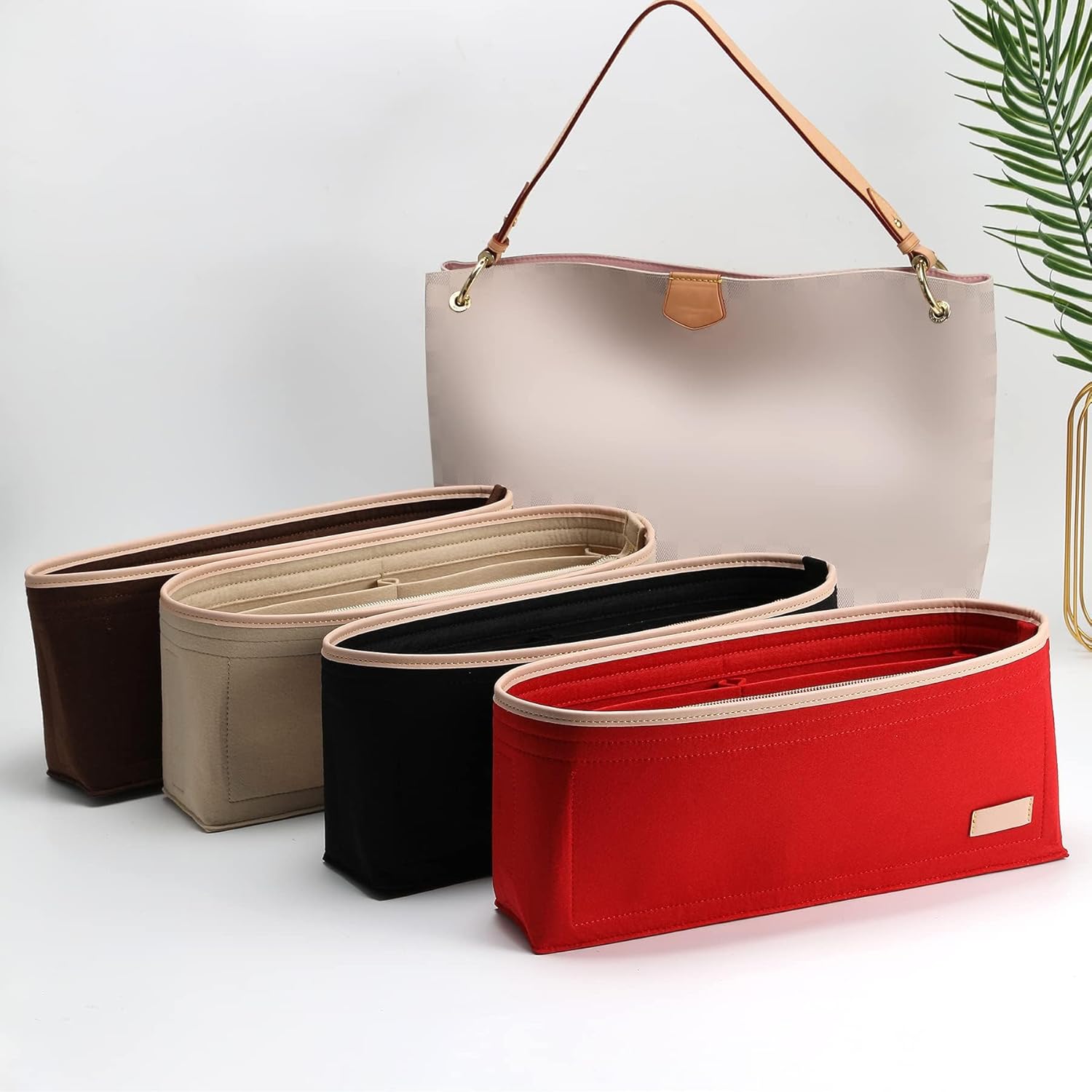 Doxo Purse Organizer Insert, Felt Bag Organizer with Detachable Zipper Pocket, Women Handbag Organizer, Perfectly Fits LV Graceful PM & Cluny MM and More, Lightweight Durable LV Bag Insert (Red,SM) - Image 7