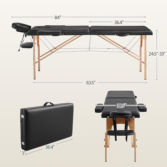 Yaheetech Portable Folding Massage Table, Height-Adjustable Lash Bed, Black