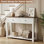 Cyclysio Wood Console Table with 2 Drawers, 32 Inch Farmhouse Entryway Table with Shelf & Thick Wood Leg, Space-Saving Sofa Table with Anti-Tip Kit for Entrance, Living Room, Antique White