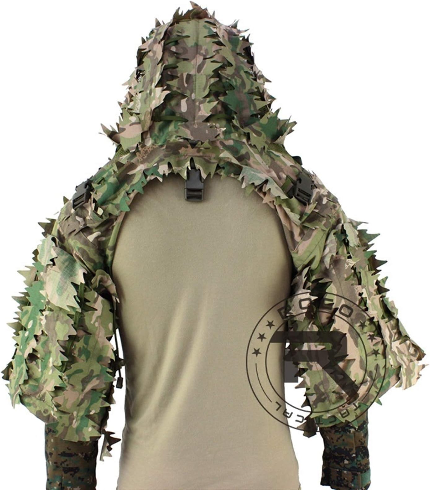 XHBL ROCOTACTICAL Tactical Ghillie Suit Breathable Ghillie Viper Hood with 3D Leafy Stripes Sniper Coat for Wargame, Hunting, CS (Color : CP Multicam, Size : One Size)