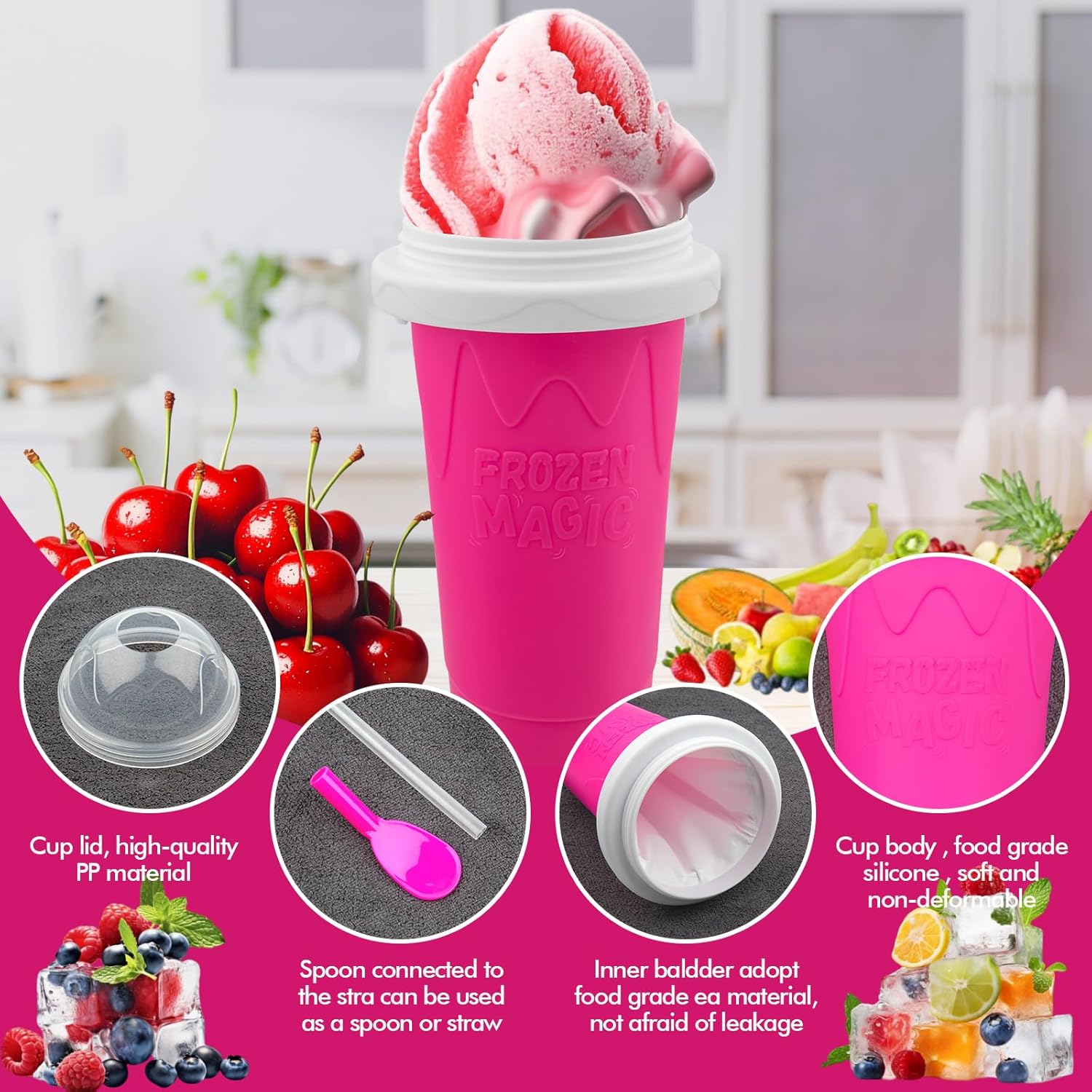 3PCS Slushie Maker Cup - DIY Magic Quick Frozen Smoothies Cups for Homemade Milk Shake Ice Cream Maker, Portable Cooling Cup, Double Layer Squeeze Slushy Maker Cup, Birthday Gifts for Kids Family