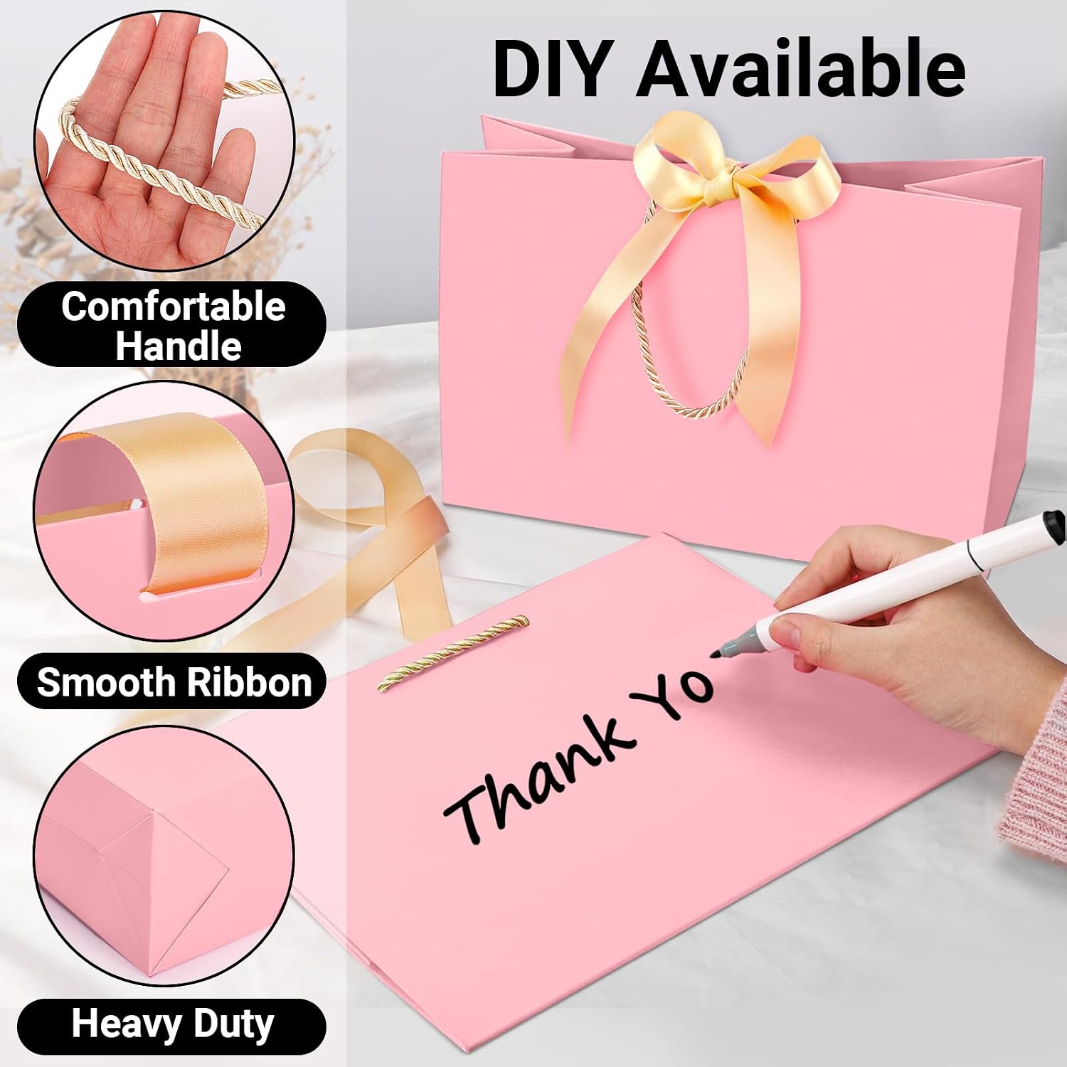 EUSOAR Pink Gift Bags, 20pcs 16"x6"x12" Thank You Gift Paper Bags with Bow Ribbon Handle, Large Shopping Party Favor Gift Treat Candy Bags Bulk for Wedding Baby Shower Guests Bridal image 3