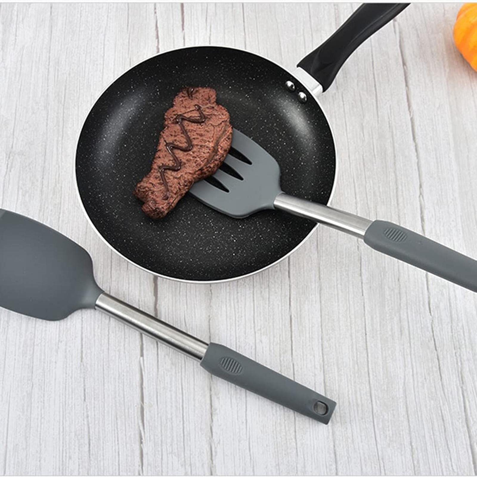 El Mejor Juego de Utensilios de Cocina de Silicona con Mango de Acero Inoxidable, espátula, Cuchara para Sopa, Cepillo, Cuchara, colador de Pasta, Utensilios de Cocina antiadherentes