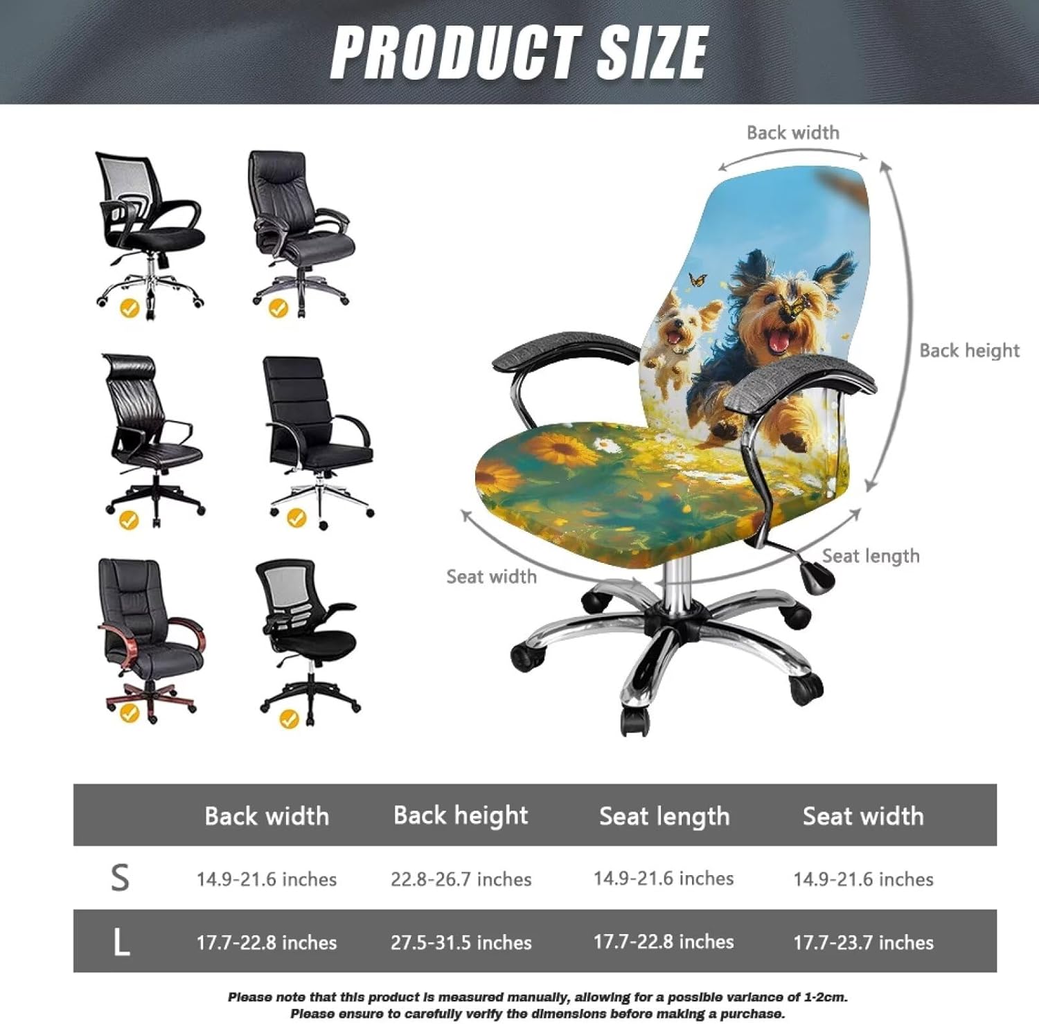 Cute Schnauzer Desk Chair Cover Sunflower Chair Cover Stretchable Computer Chair Covers Universal High Back Chair Slipcover for Women Large