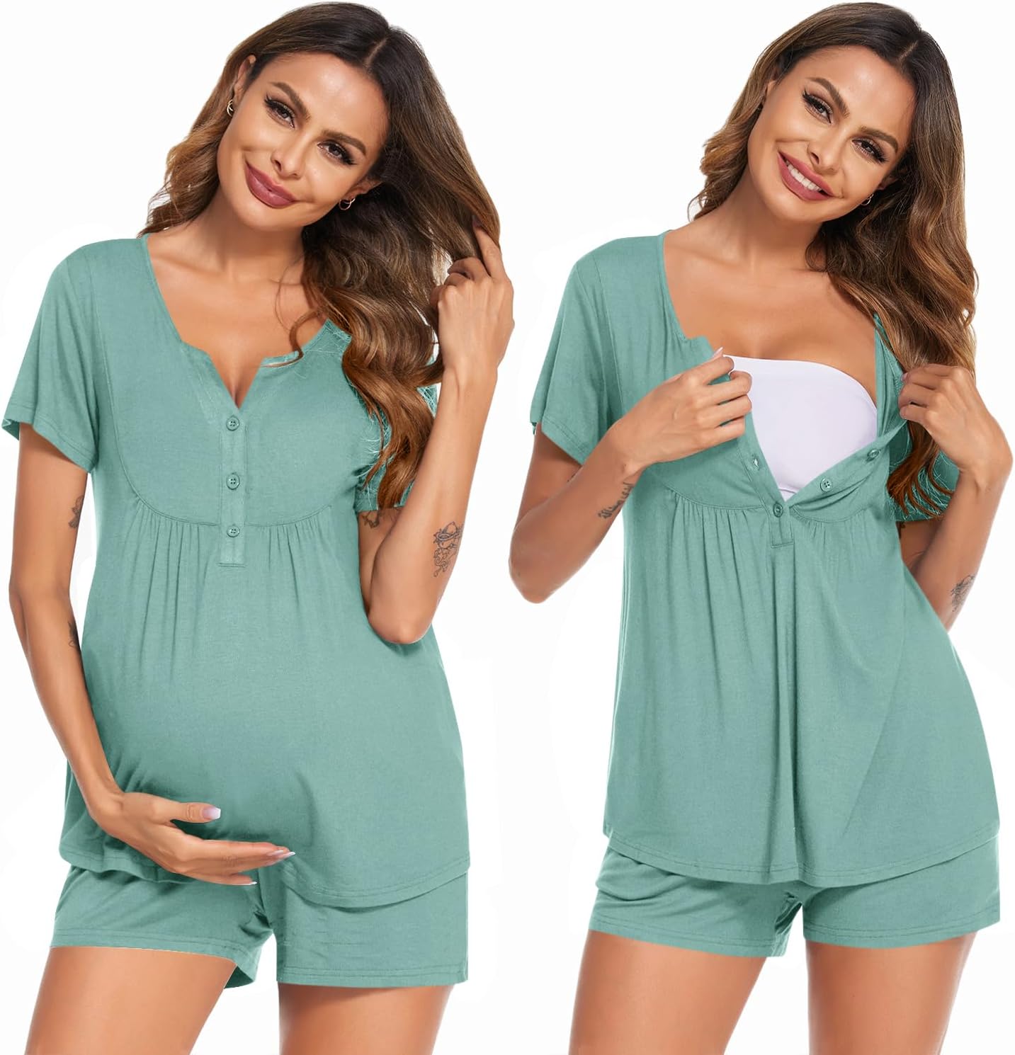 Ekouaer Women's Maternity Nursing Pajama Sets Short Sleeve Postpartum Pajamas Breastfeeding Pregnancy Clothes