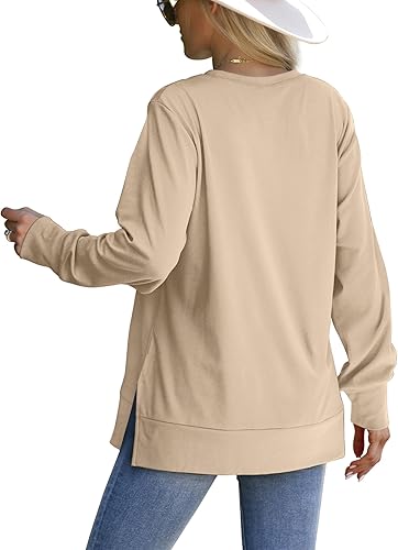 Miniatura 3 de Saloogoe - Sudadera con abertura lateral para mujer, moda de otoño, camisetas de manga larga