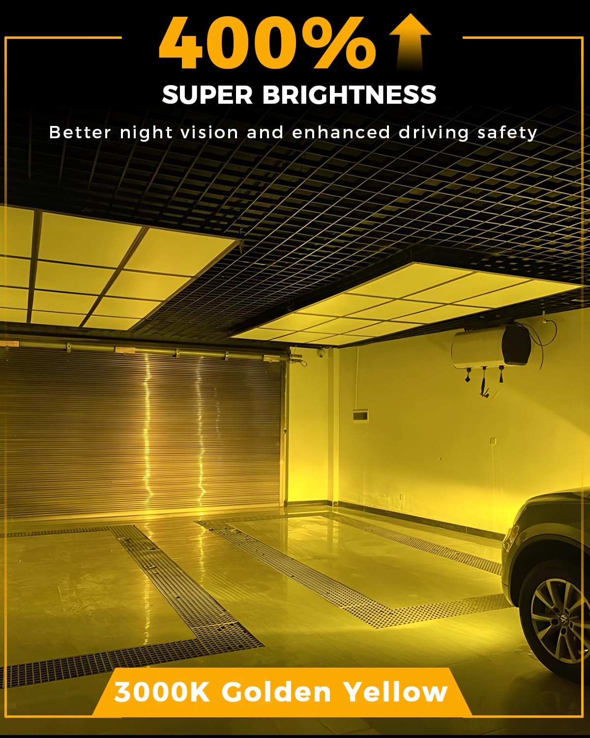 BMT xms H27W 881 H27W/2 Fog Light Bulbs - 400% Brighter 20000LM 3000K Amber Yellow - 1:1 Mini Size, Pack 0f 2