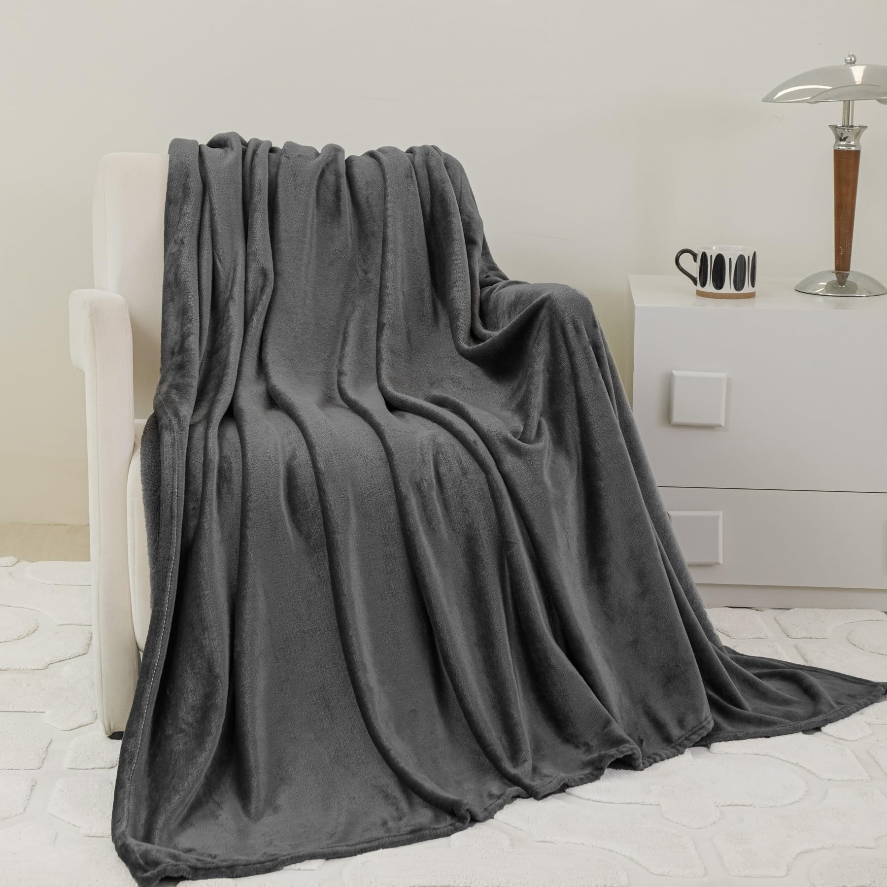 YASMENG Manta mullida para invierno, cálida, gris oscuro, de forro polar, 180 x 200 cm, suave y acogedora, de franela