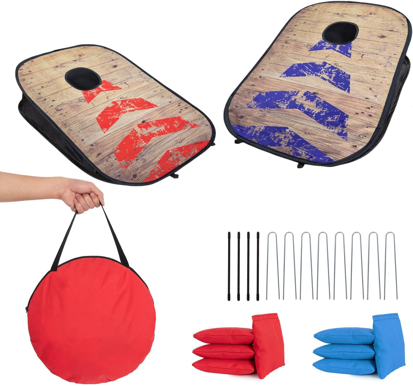 Cornhole Set,Portable Cornhole Board Set,Collapsible 5 Holes Cornhole Game Set with 8 Bean Bags Carrying Case Toss Game for Camping Travel (3 x 2-feet)