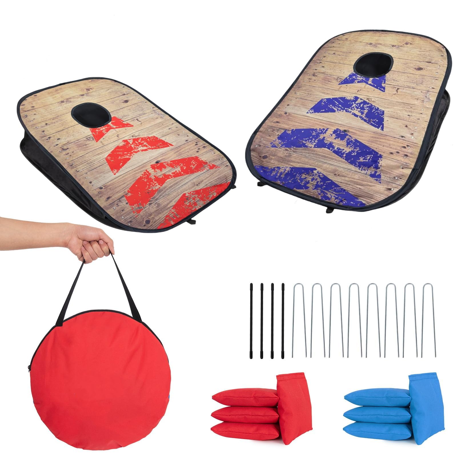 Cornhole Set,Portable Cornhole Board Set,Collapsible 5 Holes Cornhole Game Set with 8 Bean Bags Carrying Case Toss Game for Camping Travel (3 x 2-feet)