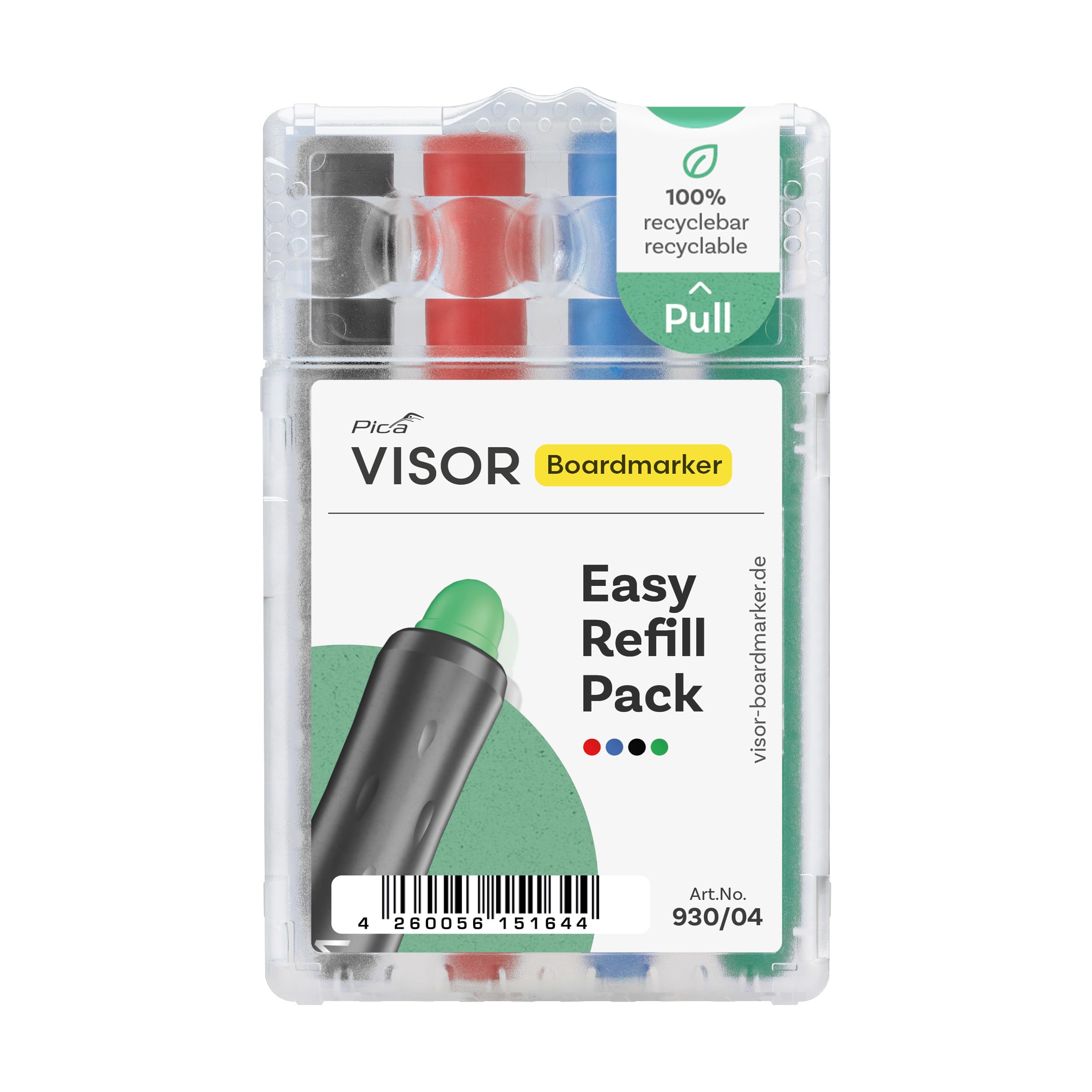Pica Visor Boardmarker - Juego de 5 rotuladores de recambio fáciles de usar, 5 estuches de 4 minas, minas de gel sostenibles y ecológicas, nunca se seca, se pueden quitar sin dejar residuos, para