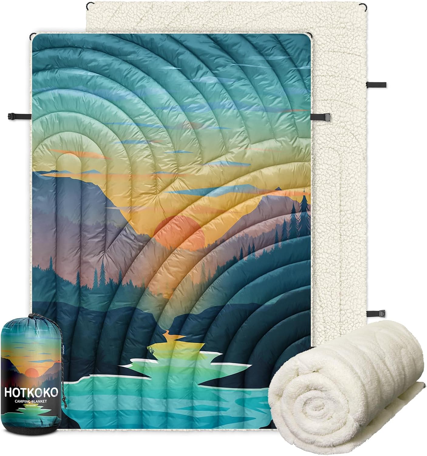 Outdoor Camping Blanket,Warm Thick Camp Blankets with Sherpa Lining Soft Fleece Camping Blanket Puffy Camping Quilt for Cold Weather Traveling, Stadium, Hiking, Picnics