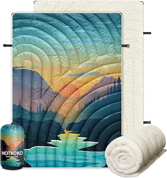 Outdoor Camping Blanket,Warm Thick Camp Blankets with Sherpa Lining Soft Fleece Camping Blanket Puffy Camping Quilt for Cold Weather Traveling, Stadium, Hiking, Picnics