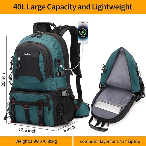 Miniatura 5 de Nerlion - Mochila de senderismo de 40 litros para hombres y mujeres, para campamento, impermeable, al aire libre, senderismo, mochila ligera (verde