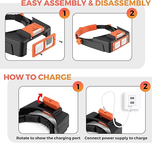 Miniatura 6 de Lupa de diadema con luz, gafas de aumento recargables para trabajo de cerca, diadema de aumento de 1.5X - 3.5X con 4 lentes, visor de lupa para
