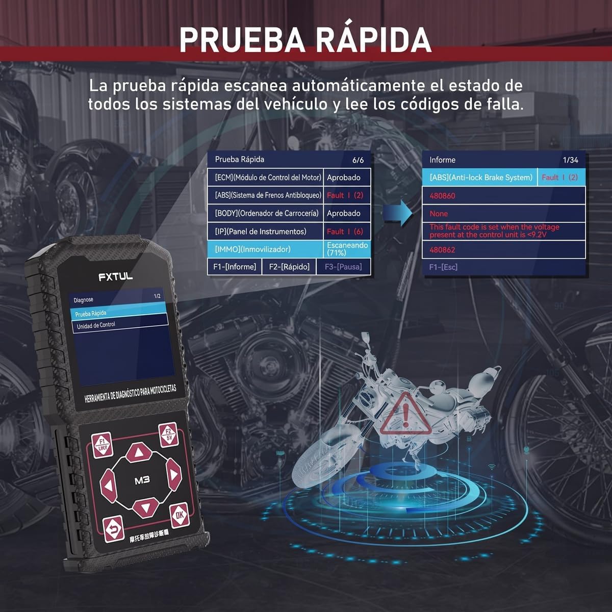 M3-A Motorcycle Diagnostic Tool for Honda Yamaha Kawasaki | Full System OBD2 Scanner Code Reader, Live Data, Actuation Test, Fault Code Reset & Battery Voltage Test