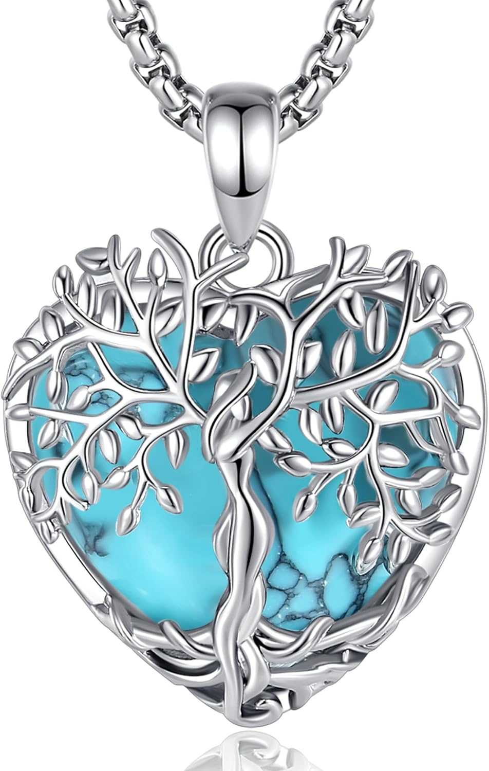 Vito Tree of Life Necklace for Women Men, Silver Plated Copper Teardrop Moonstone/Obsidian/Turquoise/Amethyst/Malachite Crystal Tree Necklace Protection Energy Amulet Jewelry Gift for Mom Wife, 20+2"
