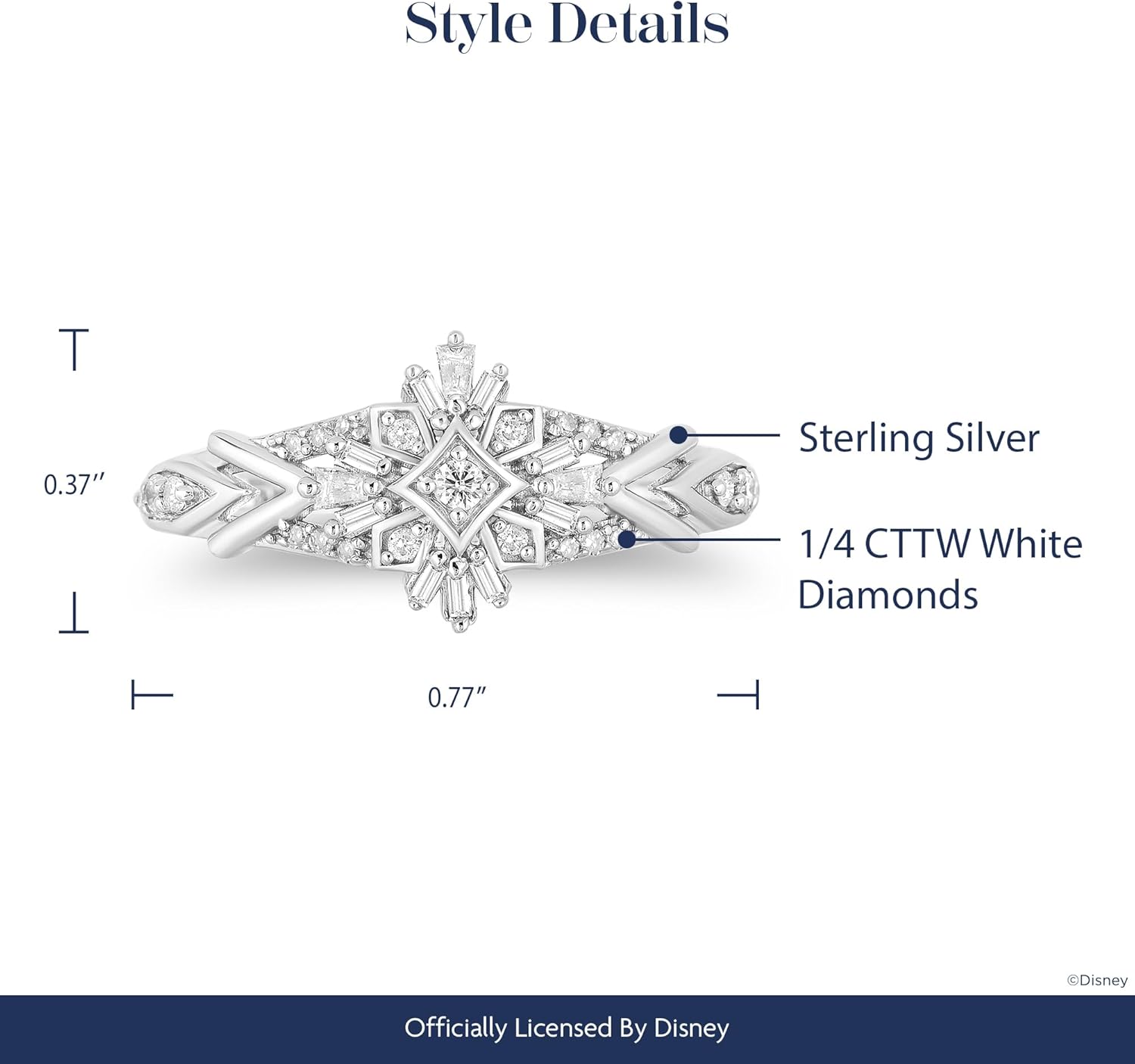 Jewelili Enchanted Disney Fine Jewelry Sterling Silver with 1/4 Cttw Diamonds Frozen 2 Elsa Ring.