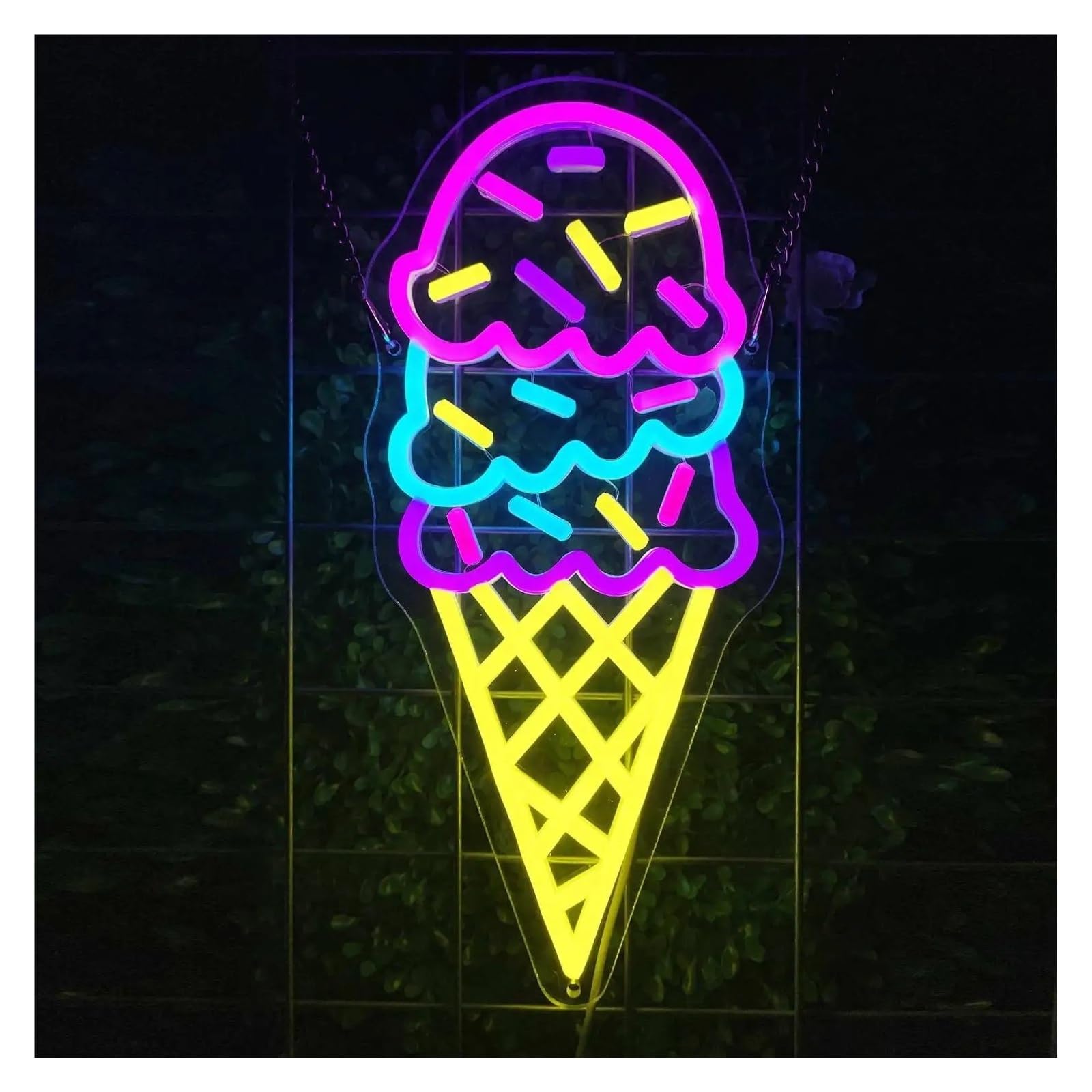 XENITE Hanging Art Neon Signs Colorful Ice Cream Cone Neon Lights, Bedroom Ambient Lighting, Shop Decorations Restaurant Coffee 45cm