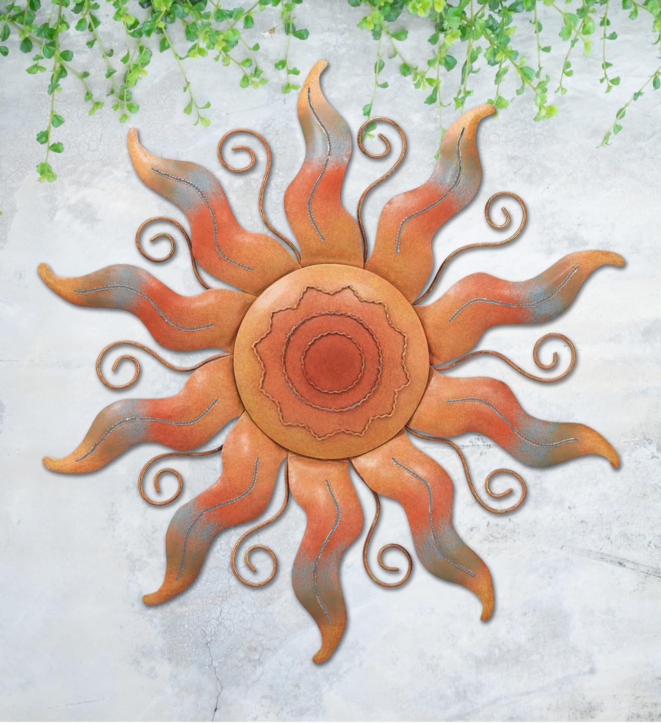 Regal Art & Gift Orange Large Metal Sun Wall Decor - 22 Inch | Indoor Outdoor Rust-Resistant Sunburst Sculpture | Eye-Catching Metal Sun Wall Art Accent for Patio, Garden, Living Room