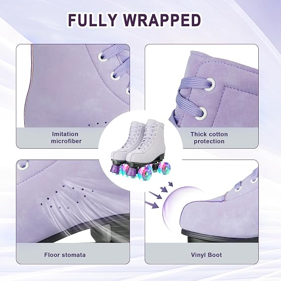 YYW Roller Skates for Women Girls High Top Shoes Men Double Row Shiny Four Wheel Unisex PU Roller Derby Skates for Kid Beginner Indoor Outdoor