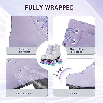 YYW Roller Skates for Women Girls High Top Shoes Men Double Row Shiny Four Wheel Unisex PU Roller Derby Skates for Kid Beginner Indoor Outdoor