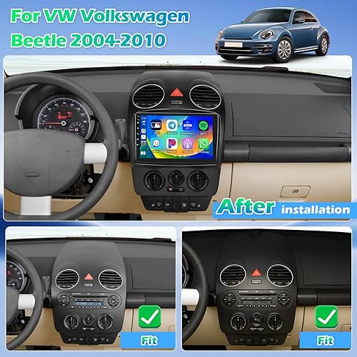 Miniatura 8 de Radio de coche para Volkswagen VW Beetle 2004 2005 2006 2007 2008 2009 2010 con Carplay inalámbricoAndroid Auto, 2G+64G 9 pulgadas Android pantalla
