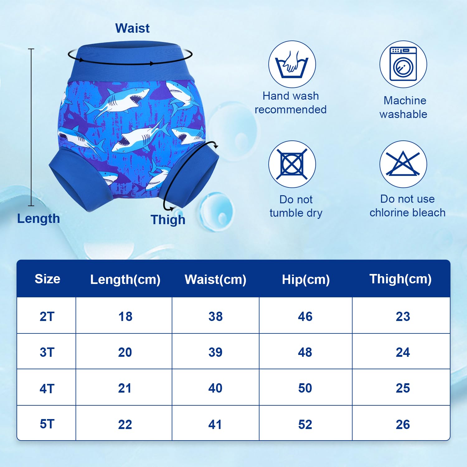 FLYISH DIRECT Couche de Bain Lavables, Imperméable Couches de bain Réutilisable pour bébés et enfants, 3 Paquets Anti-fuite Couche Piscine Lavable Garçons et Filles, 2-3 ans, Bleu