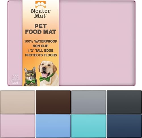 Neater Pet Brands Neater Mat - Waterproof Silicone Pet Bowls Mat - Protect Floors from Food & Water (Light Pink, 24" x 16" Silicone)