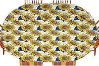 Vista 23 de Mantel ajustable de girasol, patrón de campo rural inspirado en el arte popular, casa de campo, granja, mantel impermeable para interiores y Verde