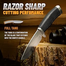 Hunting Knife with Sheath Survival Knives for Men - Best Tactical Camping Hunting Hiking Knife - Bushcraft Field Gear Accessories Tool - Fixed Blade Sharp Knofe with Rubber Handle for Men 148109