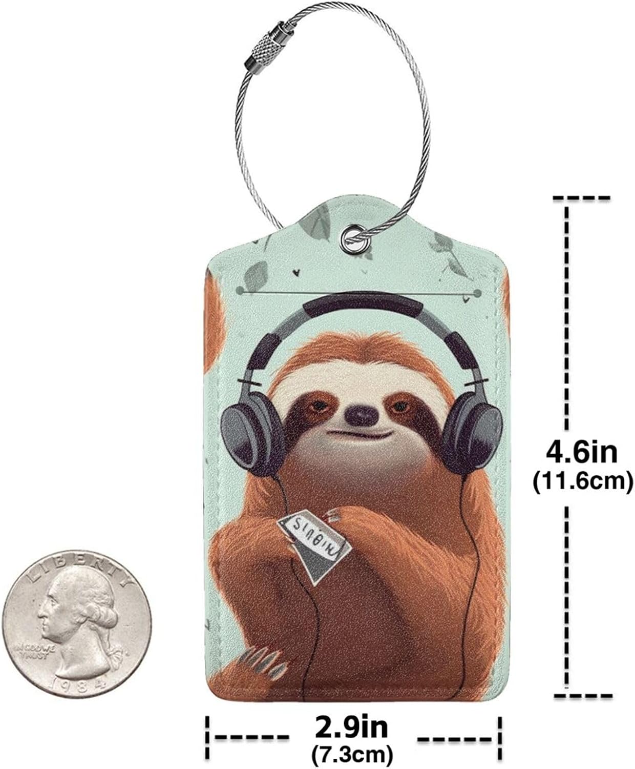 Funny Cute Animal Sloth Music Luggage Tags for Suitcases, 4 PCS Travel ID Labels with Stainless Steel Loop Unique Leather Suitcase Tags Identifiers with Privacy Name Address Labels Luggage Bag Tag image 5