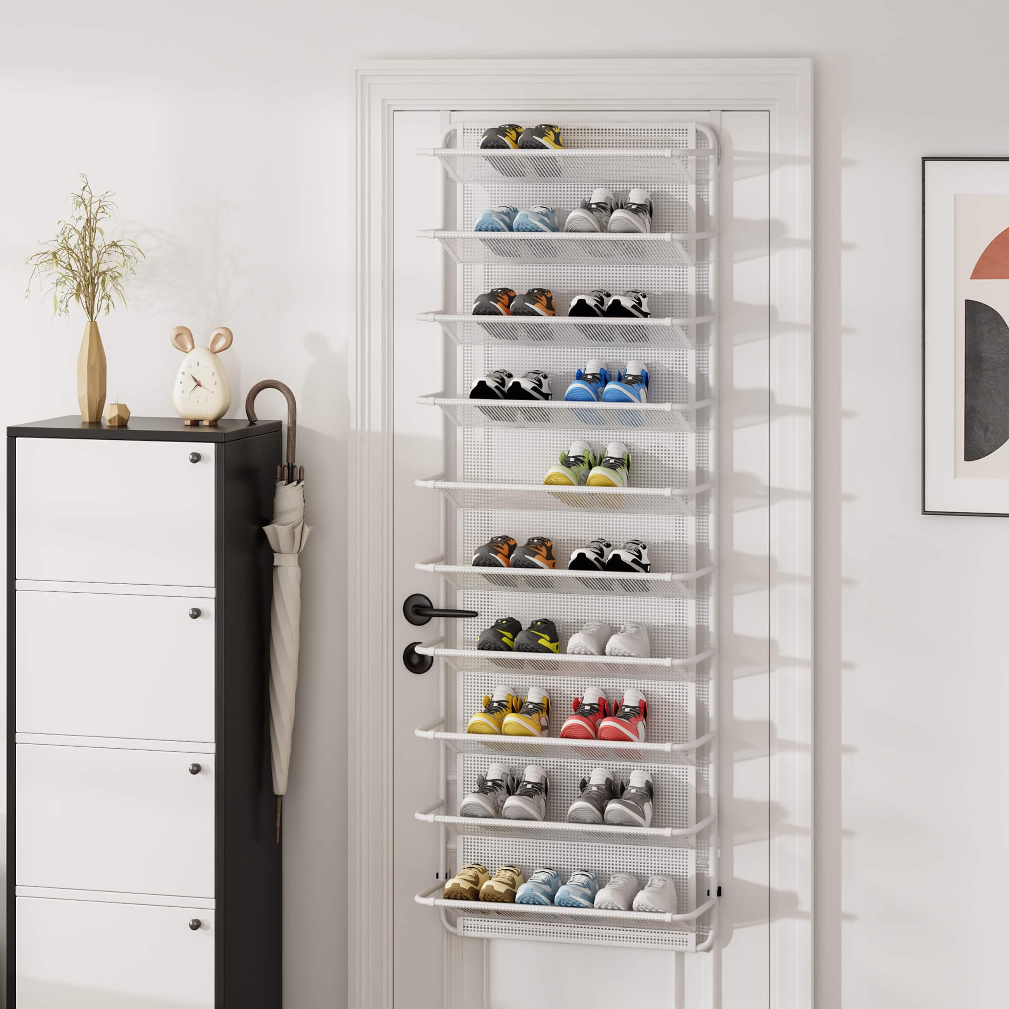 Schuhregal über der Tür, 10 Ebenen Metall Schuhablage Hängend Schuhaufbewahrung ohne Bohren, Schuhschrank Schuh Organizer Platzsparend, Weiß