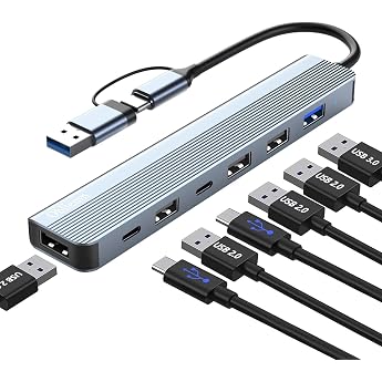 USB C 3.0 Hub 7 in 1 Multiport Adapter with USB 3.0 2.0 Splitter and Type-C Hub for MacBook Air/Pro Galaxy iPad Windows Laptop PS4/PS5