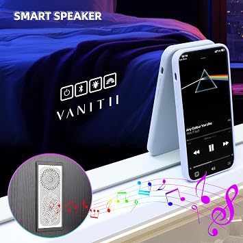 VANITII Large Vanity Mirror with RGB Lights 40x32 Hollywood Mirror with Lights and Speaker Lighted Makeup Mirror with 20 LED Bulbs Dimmable Smart Touch Mirror for Desktop Wall-Mount