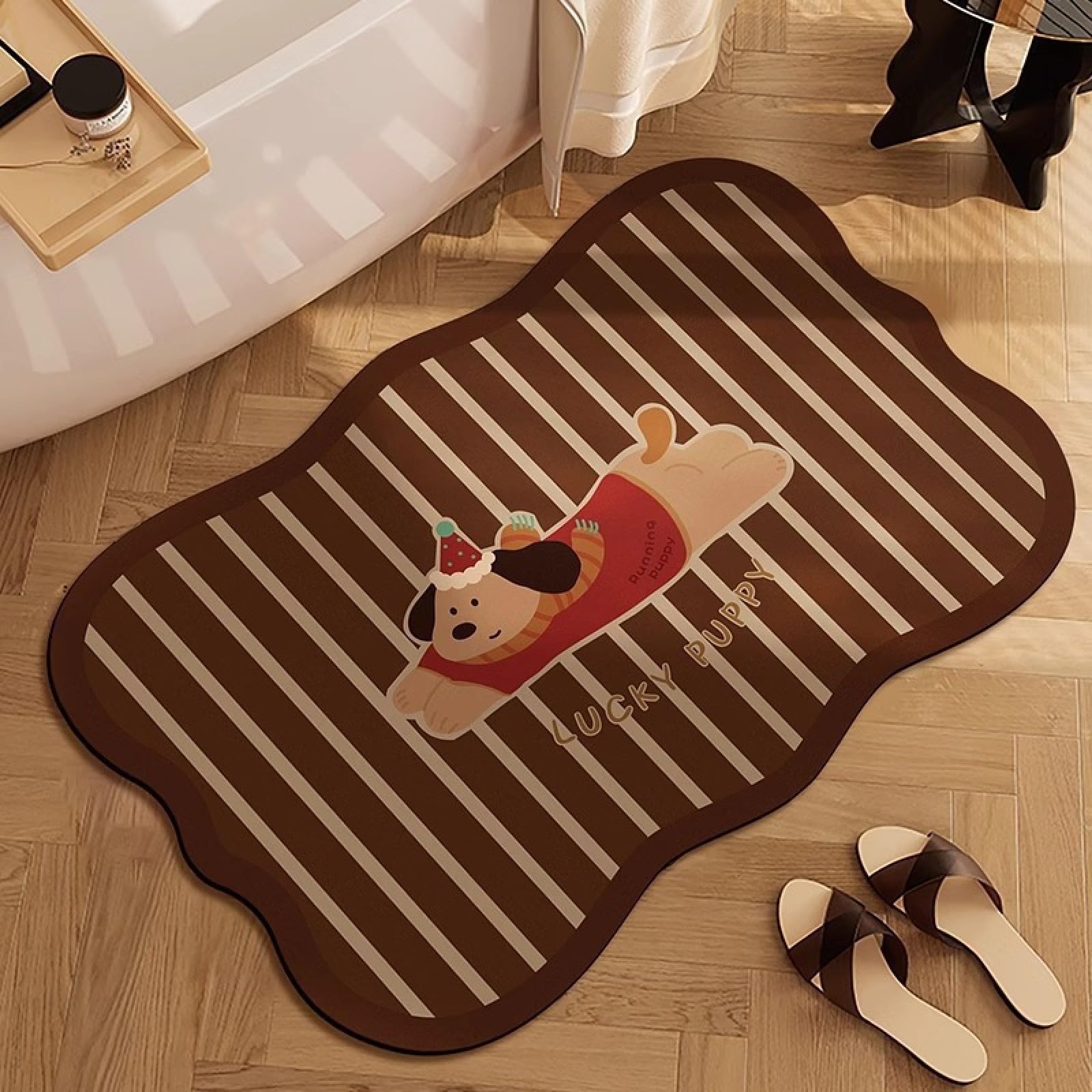 mata łazienkowa, Mata łazienkowa Brown Dog Super Absorbent i antypoślizgowa, szybkoschnąca ziemia okrzemkowa(50X80CM)