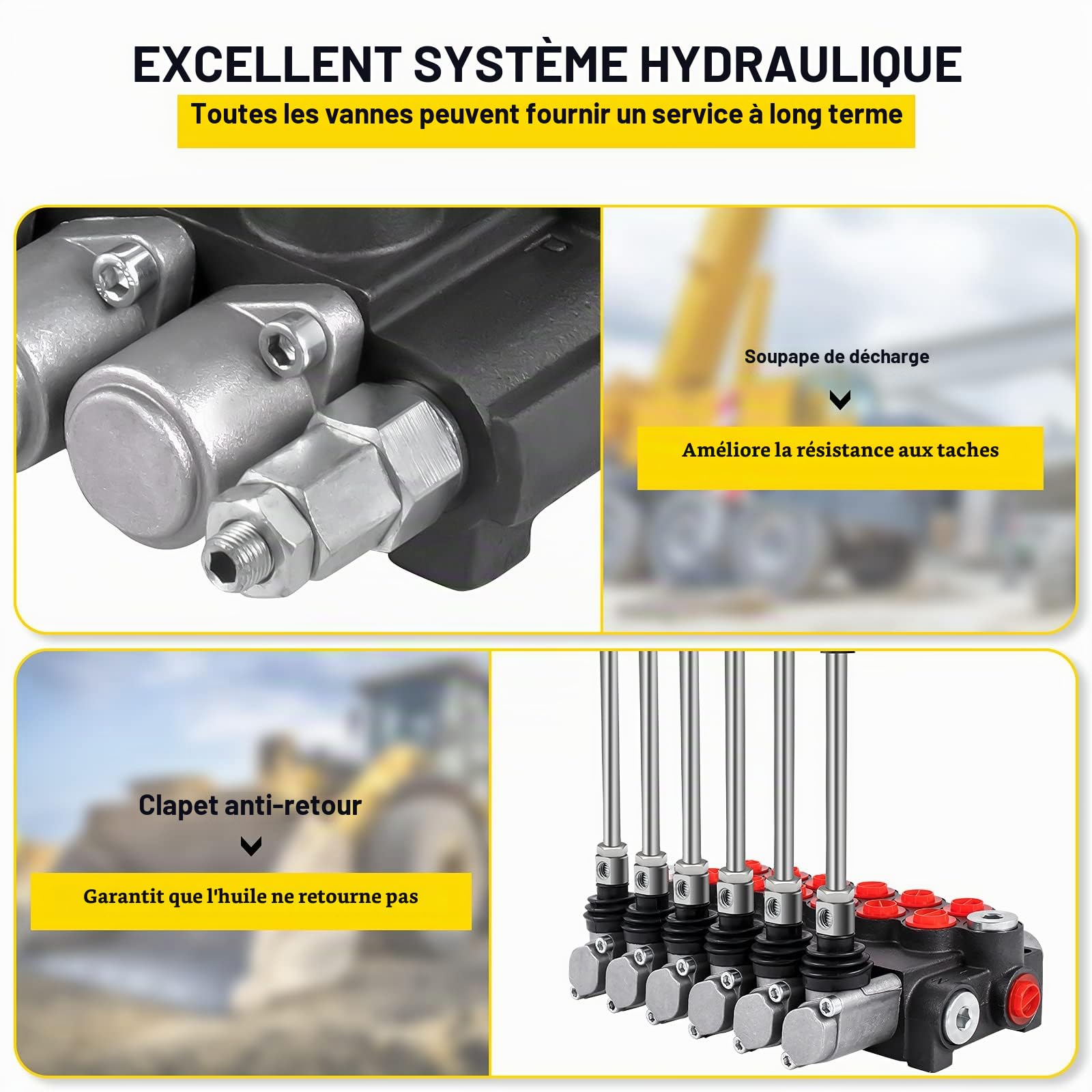 VEVOR Vanne de Commande Directionnelle Hydraulique, Vanne à Bobine Hydraulique à 6 Bobines, Vanne de Chargeur Hydraulique 40 L/min, 3600 PSI, pour Réservoirs de Chargeurs de Tracteurs