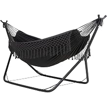 ANOW Double Space Saving Hammock with Stand, Dark Gray with Tassels