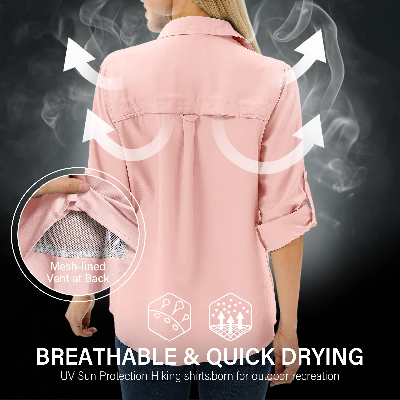 Chemisier pour femme UPF 50+ UV - Protection solaire - Vêtement de safari - Manches longues - Respirant - Pour l'extérieur - Séchage rapide