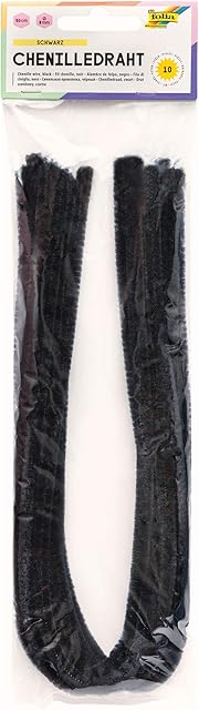 folia 77890 - Chenille Wire, Pipe Cleaners, Pack of 10 in Black, Diameter 8 mm and 50 cm Long, Ideal for Children for Crafts and Design Animals, Figures and Other Shapes
