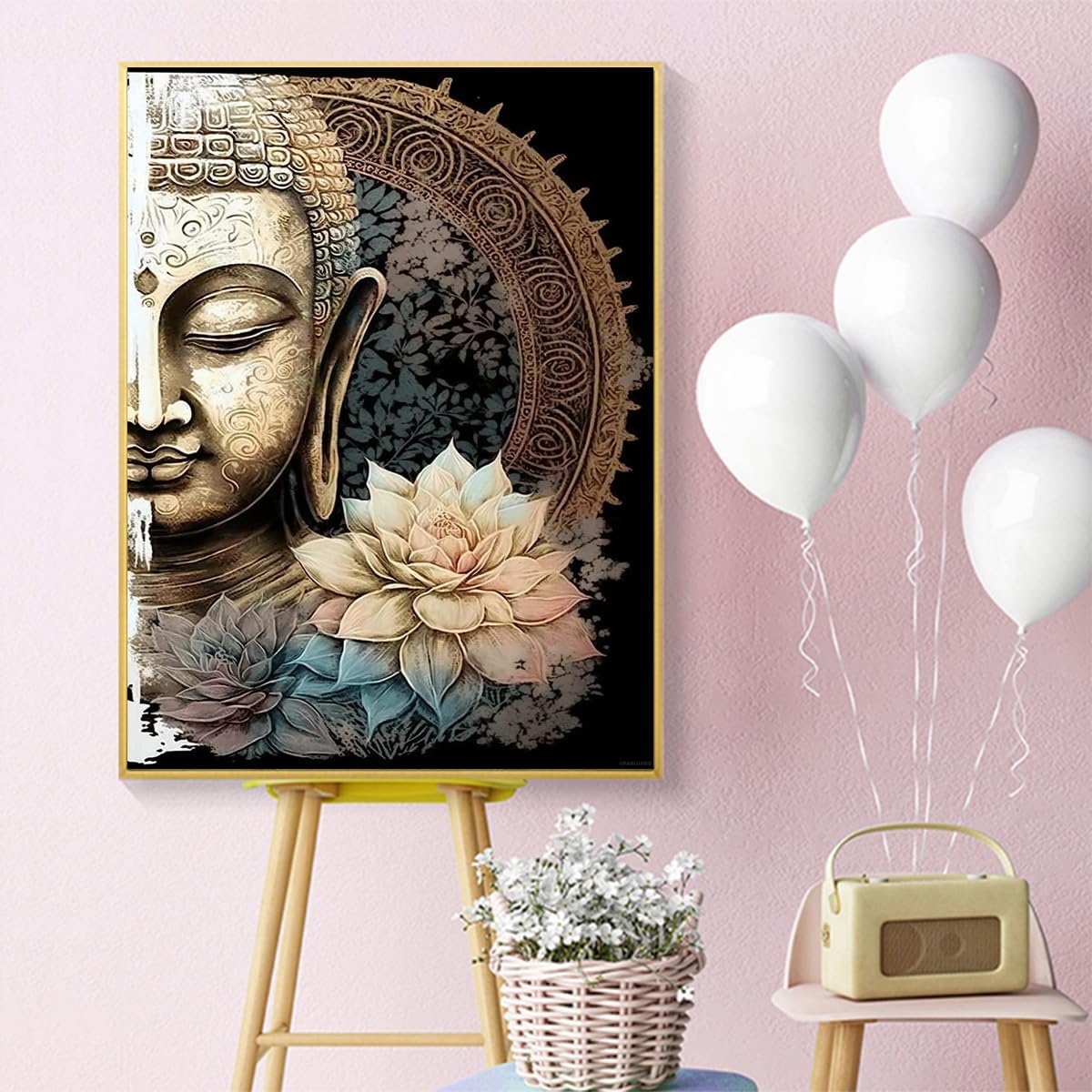 UPABLUNSO Patterned Buddha Diamond Painting Kits, 5D Round Diamond Cross Stitch Craft Gift for Wall Decor, Suitable for Adults Handmade DIY Gift Giving 12x16 Inch